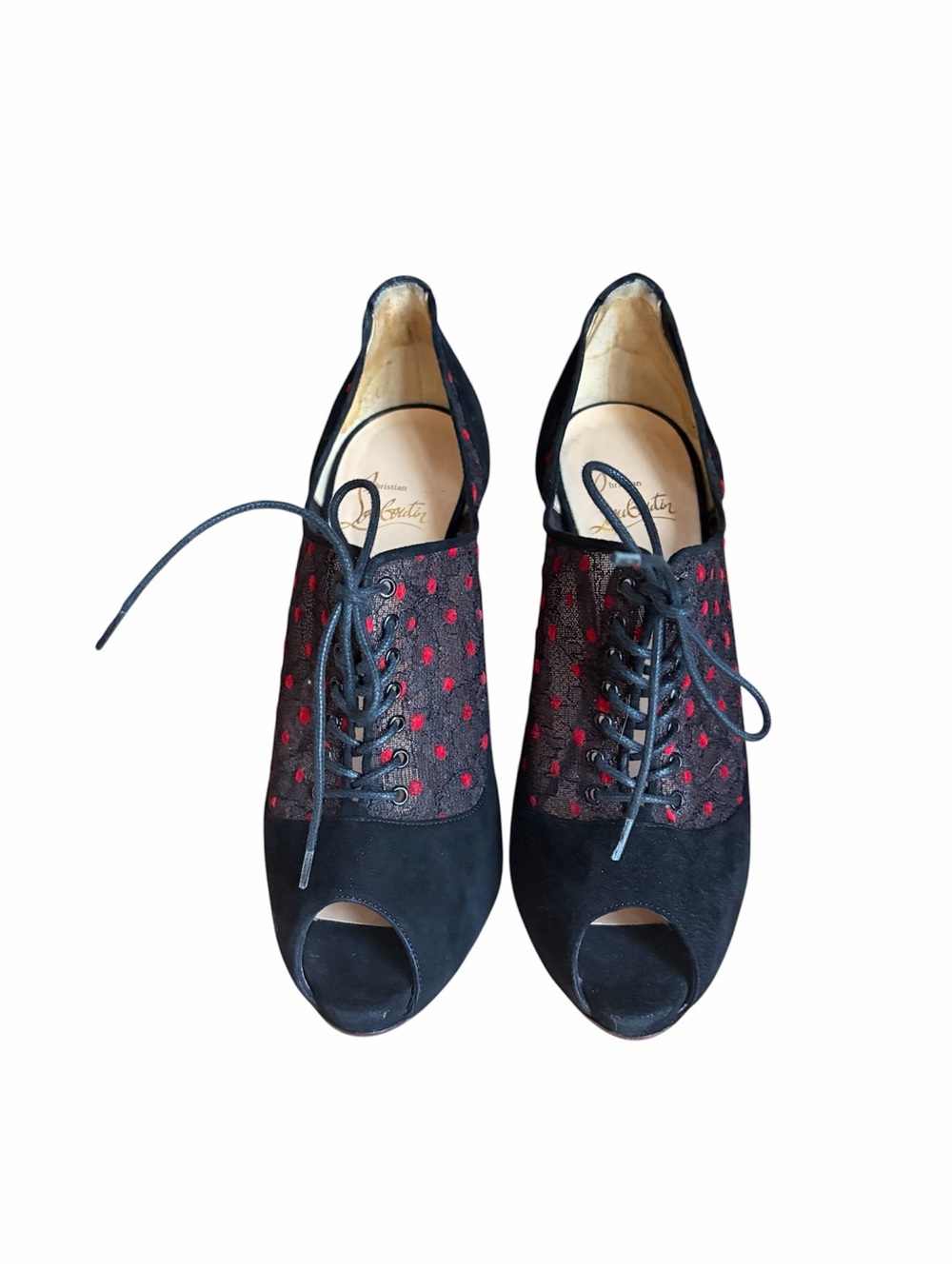 Christian Louboutin Lace and suede polka dot heels - Picture 3 of 7